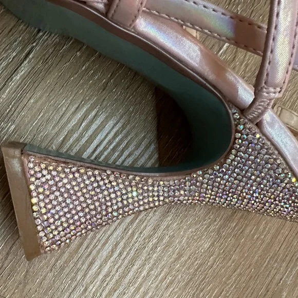BETSEY JOHNSON Pink Pacey Heels US 7 Strappy Heel Crystal Embellished 90s RARE - Picture 6 of 11
